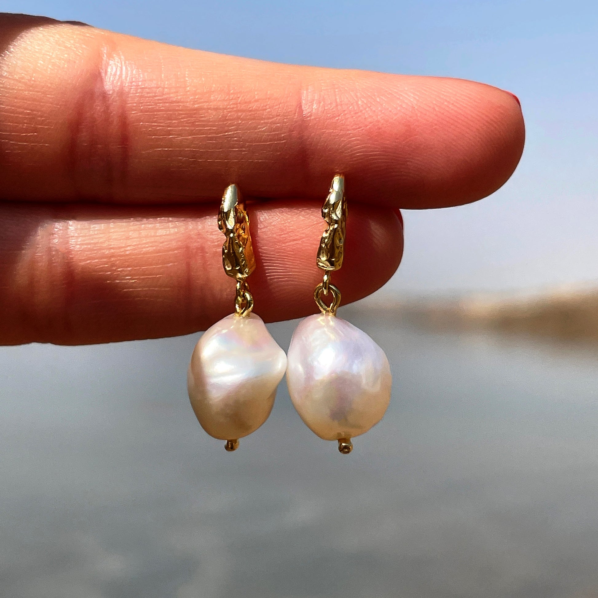 HETICA Baroque Pearl Drop Earrings For Women - Large Teardrop Gold Tone Bridal Jewelry